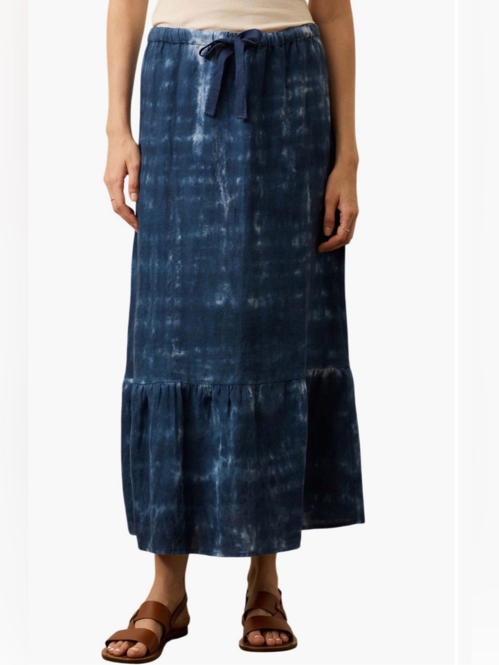 Faherty Sunbeam Indigo Tie-Dye Drawstring MIDI Skirt NWT 💯Linen